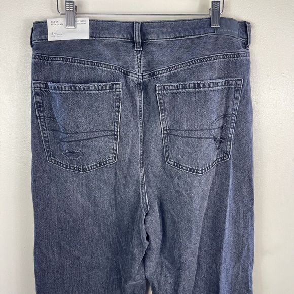 American Eagle High Rise Baggy Mom Jeans Women 14 Distressed Black Relaxed Denim - Picture 11 of 16